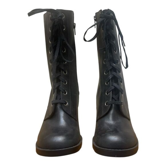 Chinese Laundry 3.5 Heeled Boots Oracle Leather Black Zip Mid Calf Combat Sz 7.5 - Picture 2 of 8